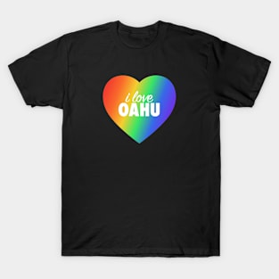 I Love Oahu Pride Rainbow Colors Heart T-Shirt